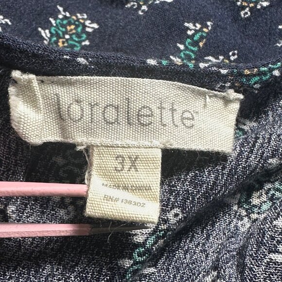 loralette Womens 3X Navy Floral Boho V-Neck Peasant Top 3/4 Sleeves Hippie - Picture 3 of 7